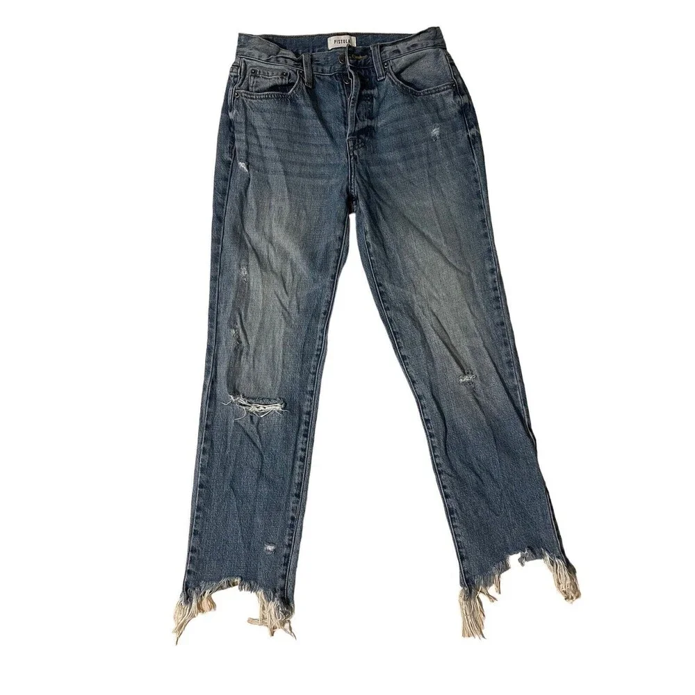 Pistola Women's Blue Light Wash Cotton/Rayon High Rise Distressed Jeans‎ Size 25